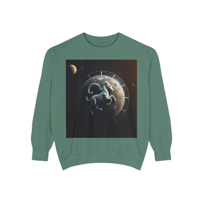 Garment-Dyed Sweatshirt, Unisex, Space Animal Design, Aries