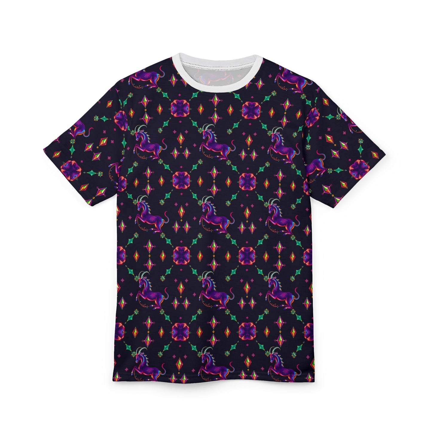Unisex Cut & Sew T-Shirt, (AOP), Capricorn, Zodiac v1, Jewels Pattern