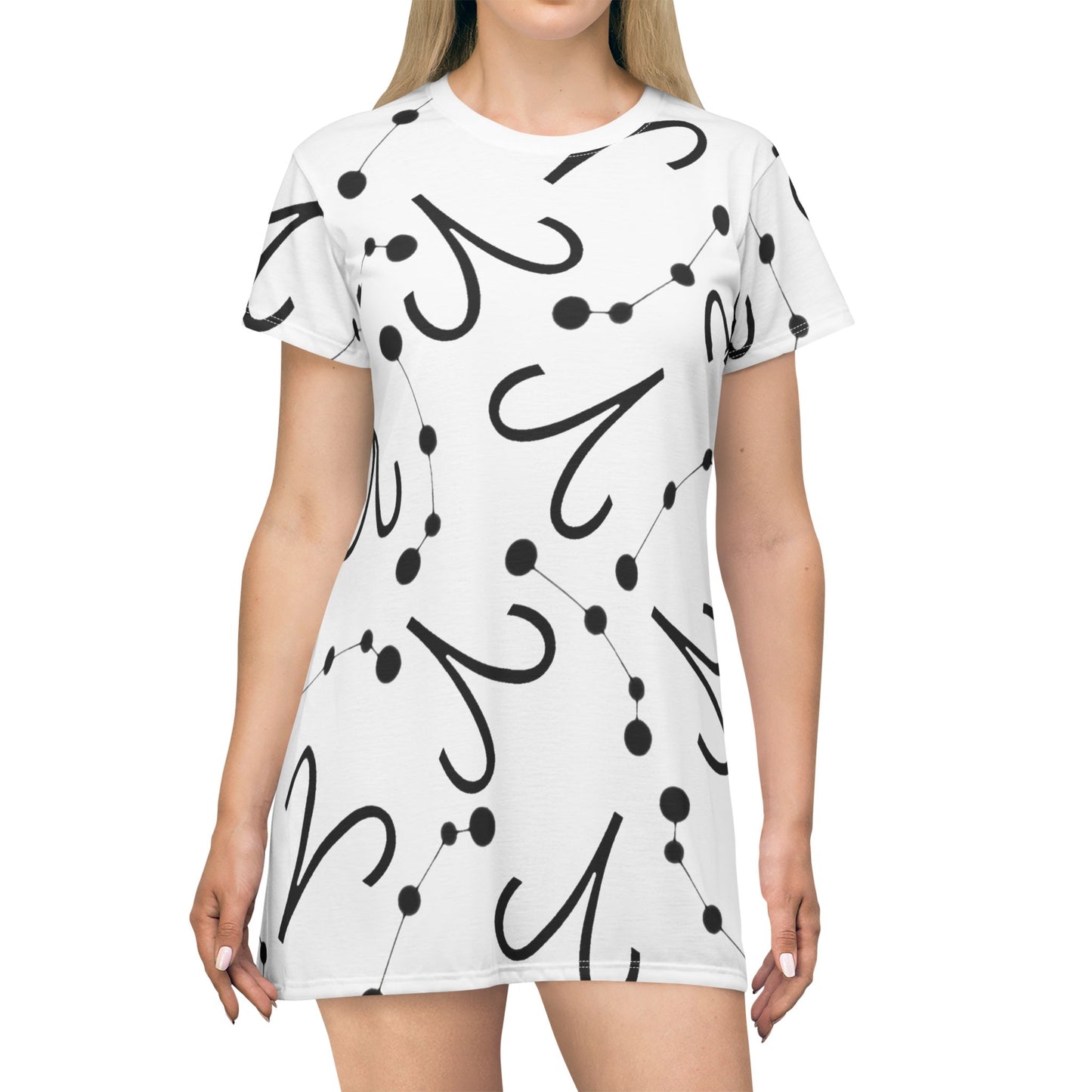 T-Shirt Dress (AOP), 100% Polyester, White thread color, AriesZodiac design