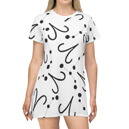 T-Shirt Dress (AOP), 100% Polyester, White thread color, AriesZodiac design