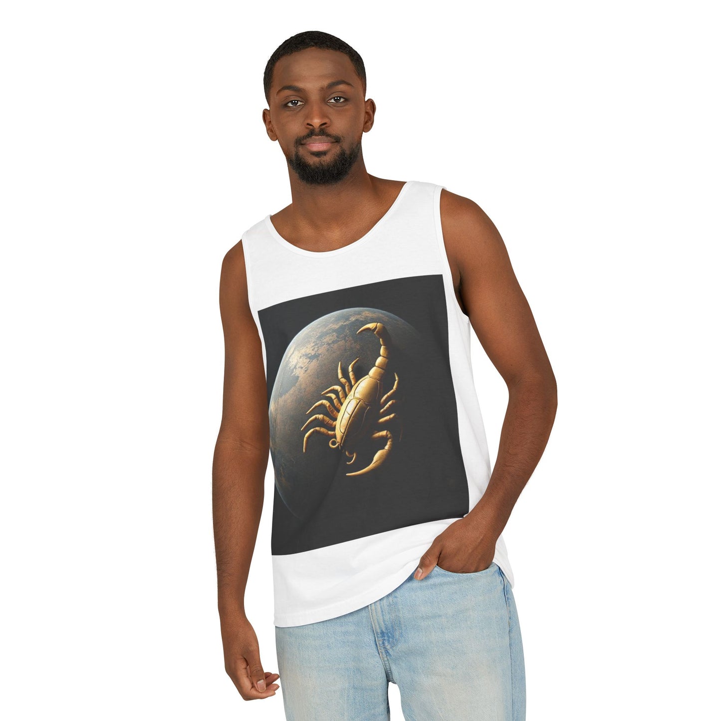 Unisex Garment-Dyed, Tank Top, Scorpio Design, Planet Symbol v1, 100% US cotton
