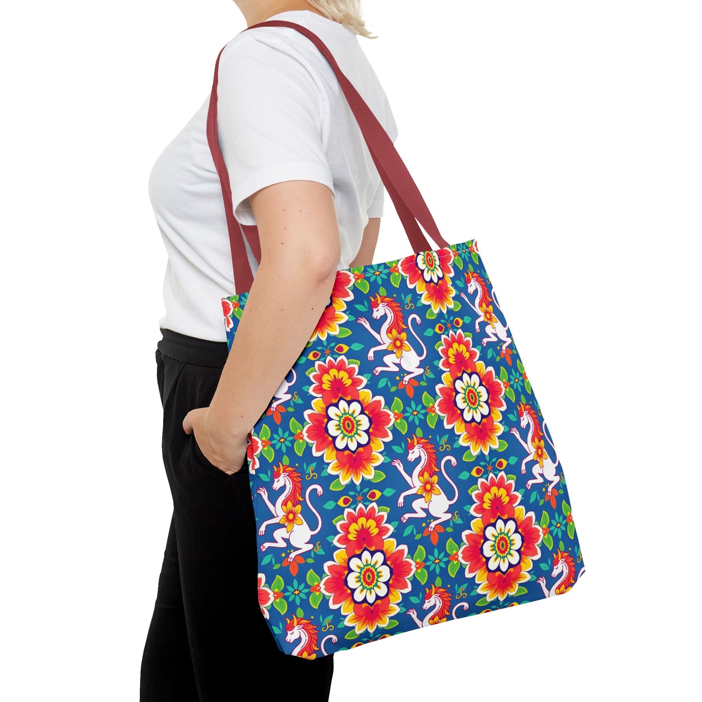 Tote Bag, (AOP), Virgo, Zodiac v2, Flower Pattern