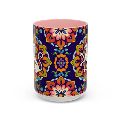 Accent Coffee Mug, Virgo, Zodiac v4. Flower Pattern, (11, 15oz)