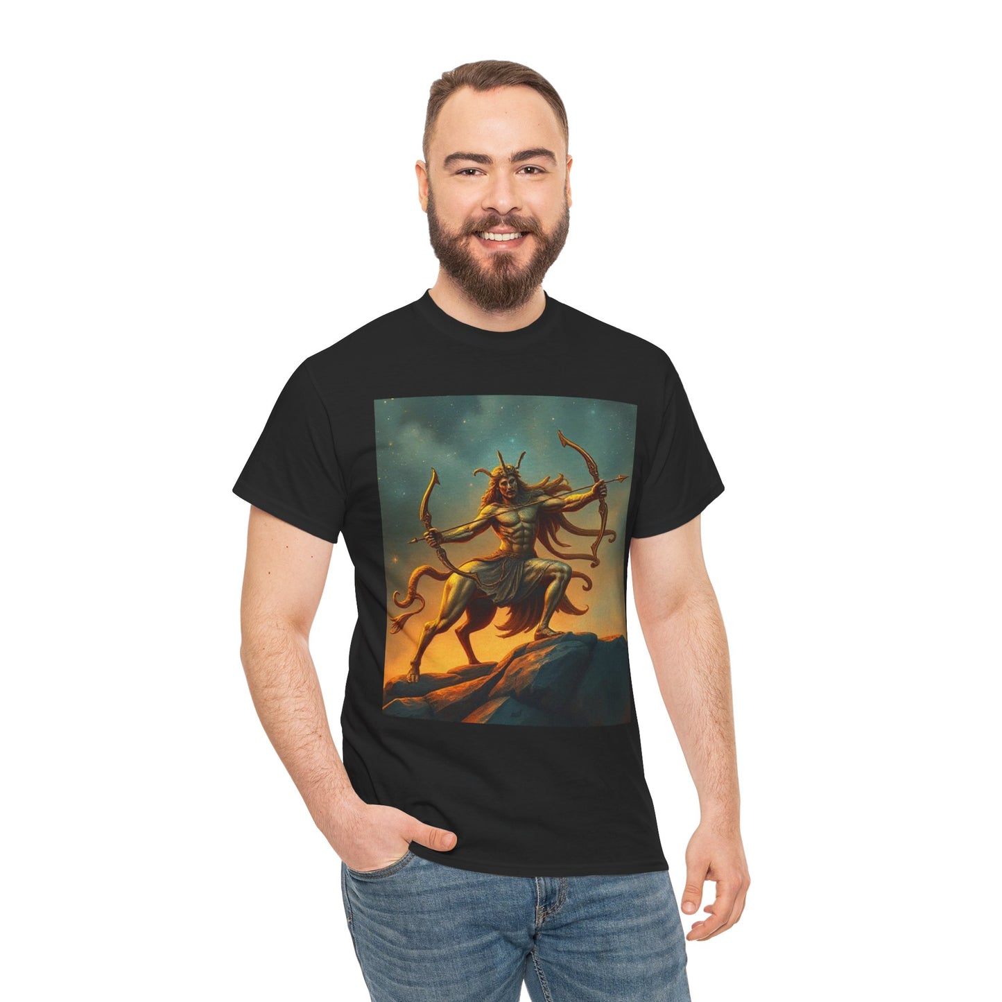 Unisex Heavy Cotton T-Shirt, Arrow Centaur v1, Sagittarius Zodiac Design