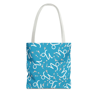 Tote Bag, Capricorn Zodiac Sign, AOP, (Turquoise, White)
