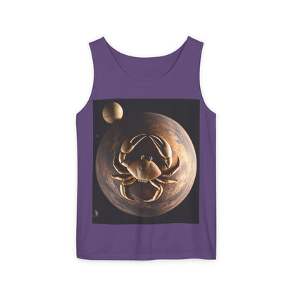 Unisex Garment-Dyed, Tank Top, Cancer Design, Planet Crab v1, 100% US cotton