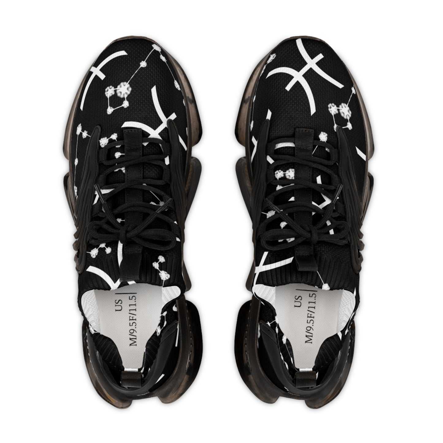 Men's Mesh Sneakers, Pisces Zodiac Sign, AOP, Black