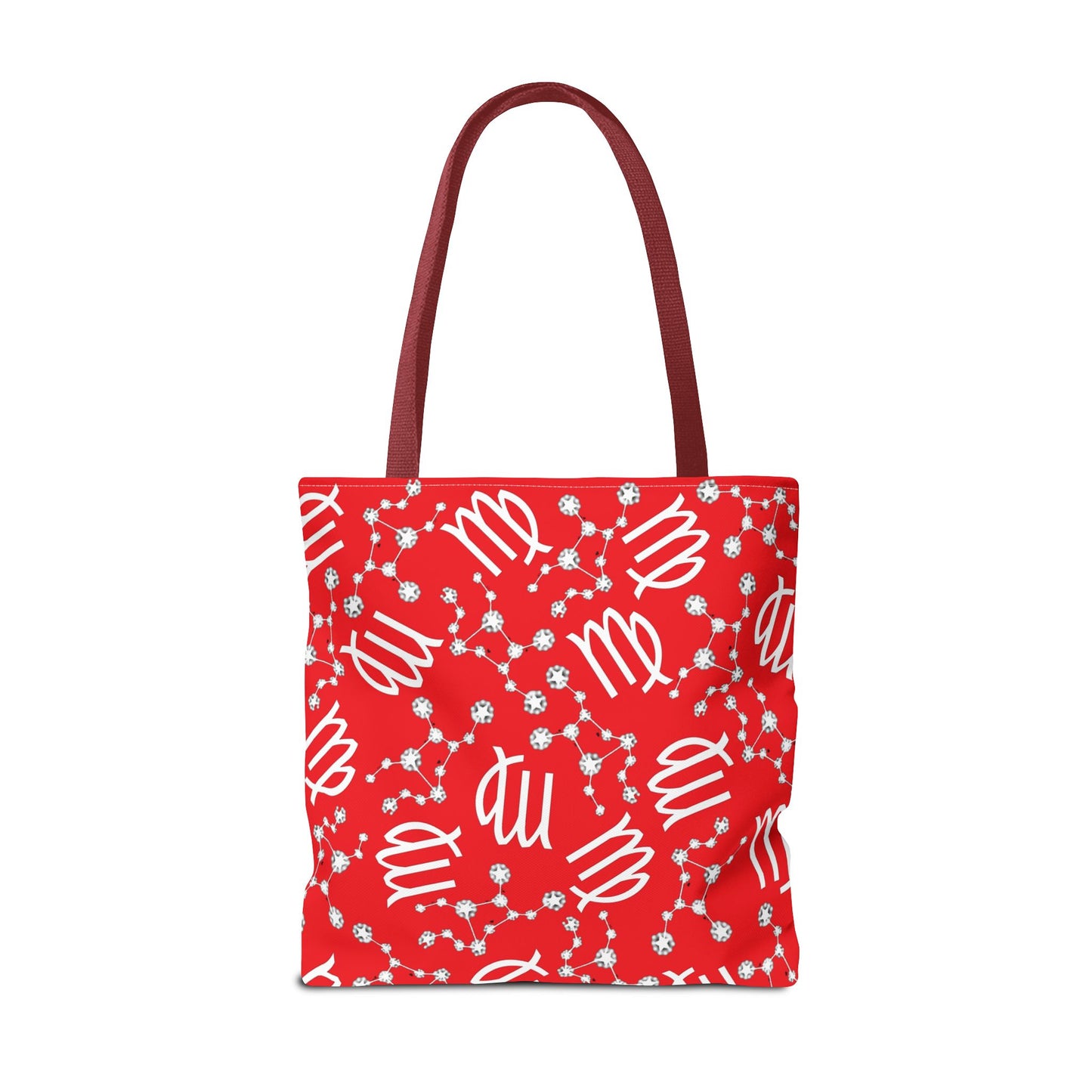Tote Bag, Virgo Zodiac Sign, AOP, (Red, White)