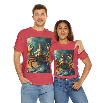 Unisex Heavy Cotton T-Shirt, Crustacean King v1, Cancer Zodiac Design