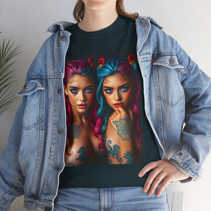 Unisex Heavy Cotton T-Shirt, Gemini, Zodiac v1, Sexy Art