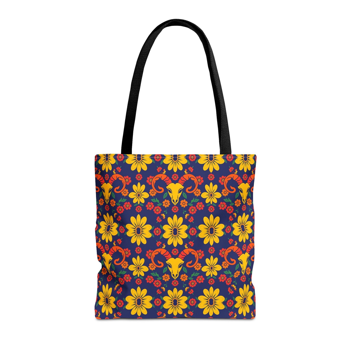Tote Bag, (AOP), Aries, Zodiac v5, Flower Pattern