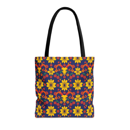 Tote Bag, (AOP), Aries, Zodiac v5, Flower Pattern