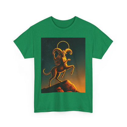 Unisex Heavy Cotton T-Shirt, Mountain Top, Aries Zodiac Design