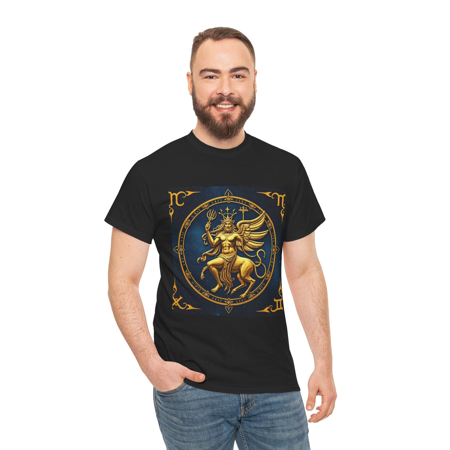 Unisex Heavy Cotton T-Shirt, Gold Angel, Symbol, Virgo Zodiac Design