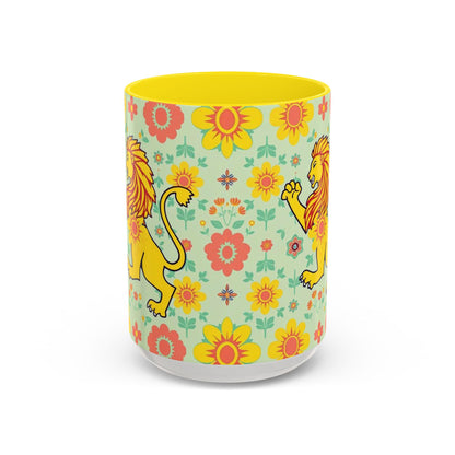 Accent Coffee Mug, Leo, Zodiac v2, Flower Pattern, (11, 15oz)