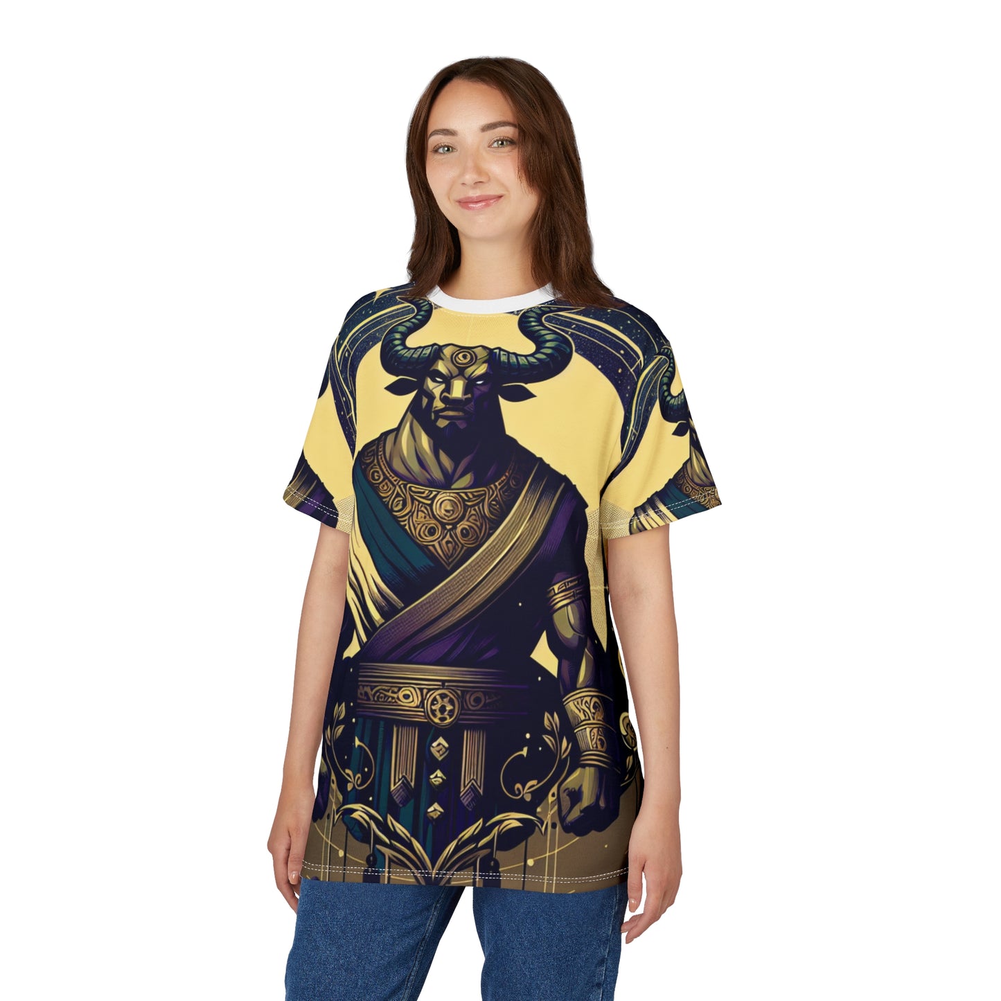 Unisex Cut & Sew T-Shirt (AOP), Minotaur, Taurus Zodiac Design, Regular fit, 100% Polyester