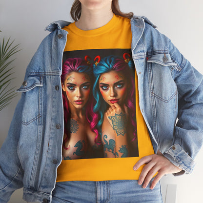 Unisex Heavy Cotton T-Shirt, Gemini, Zodiac v1, Sexy Art