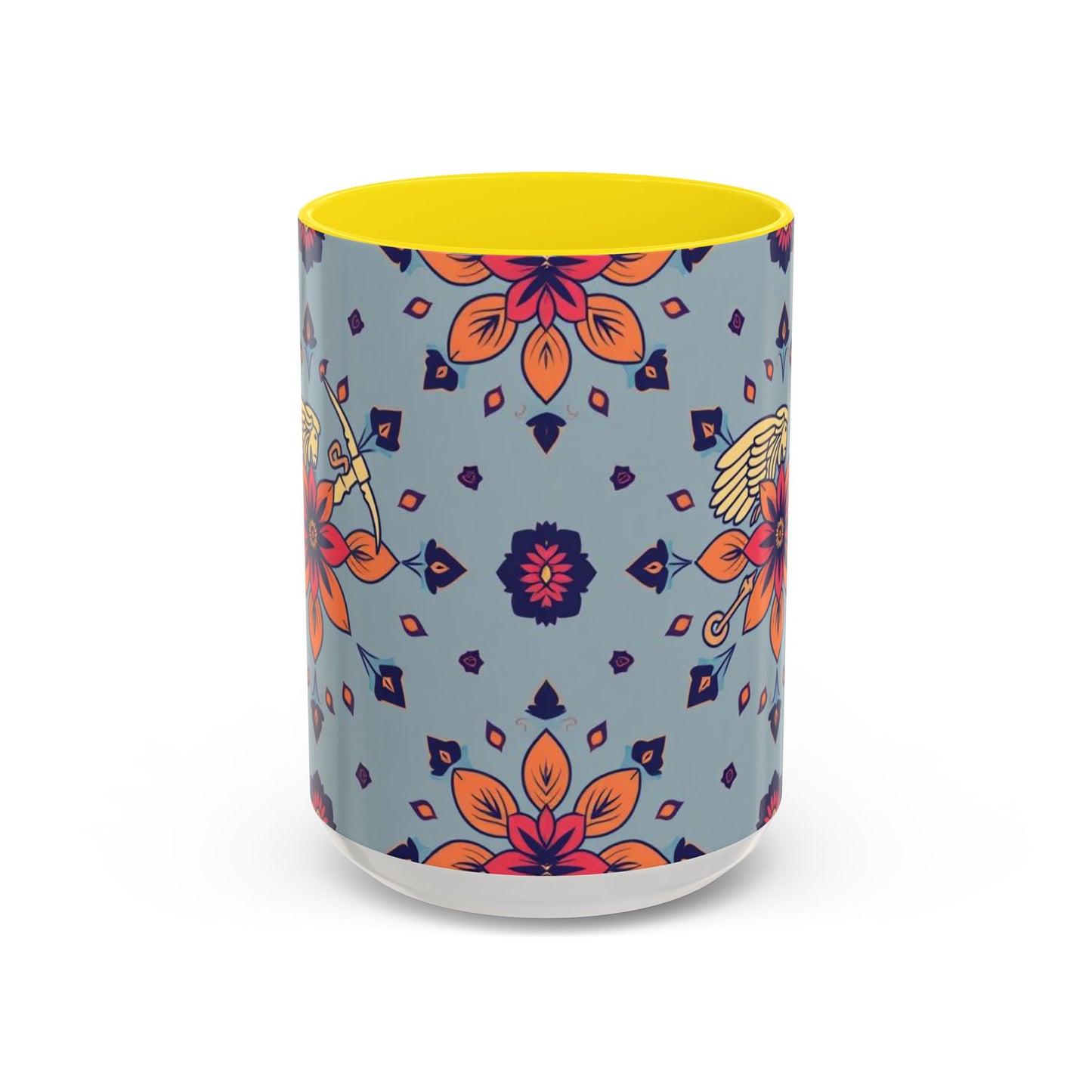 Accent Coffee Mug, Sagittarius, Zodiac v3. Flower Pattern, (11, 15oz)