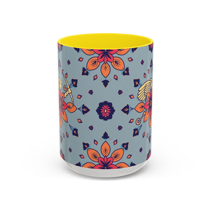 Accent Coffee Mug, Sagittarius, Zodiac v3. Flower Pattern, (11, 15oz)