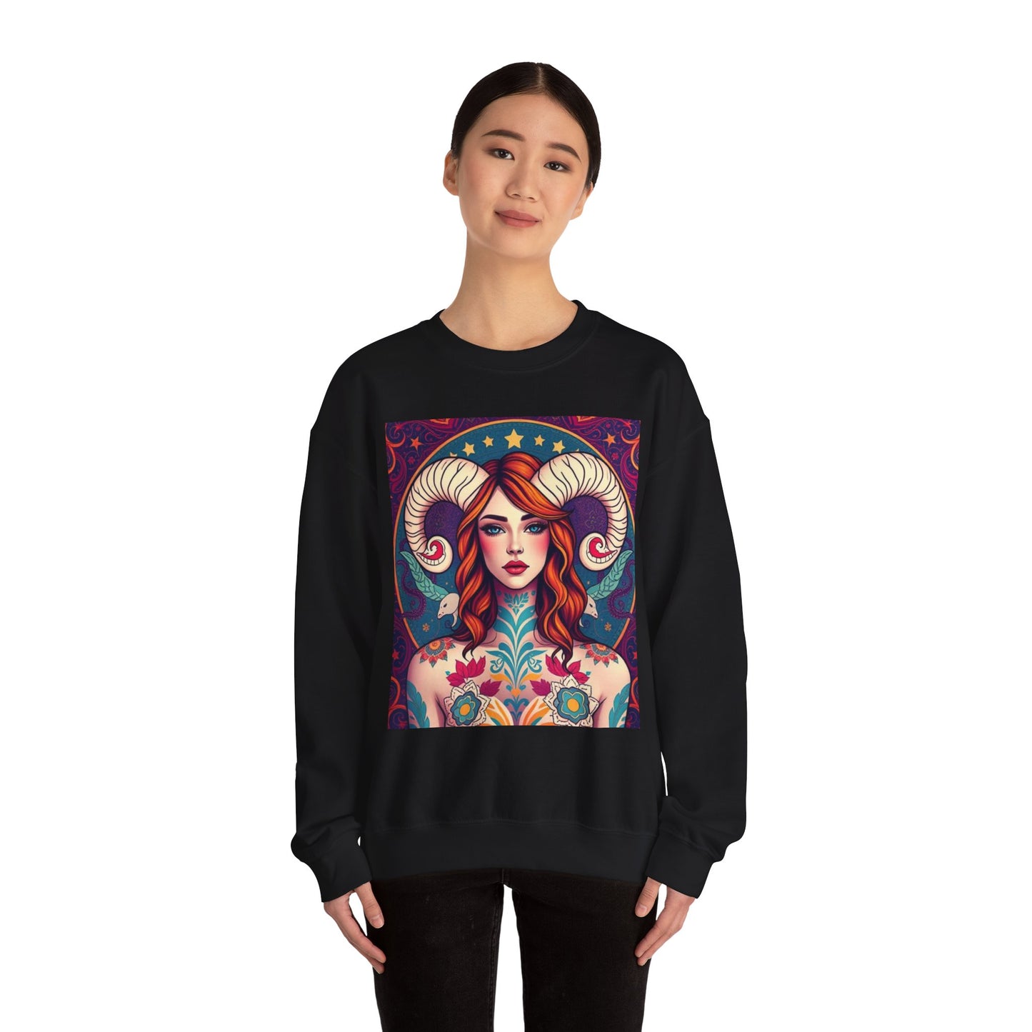 Unisex Heavy Blend™ Crewneck Sweatshirt, Aries, Zodiac v1, Sexy Pattern