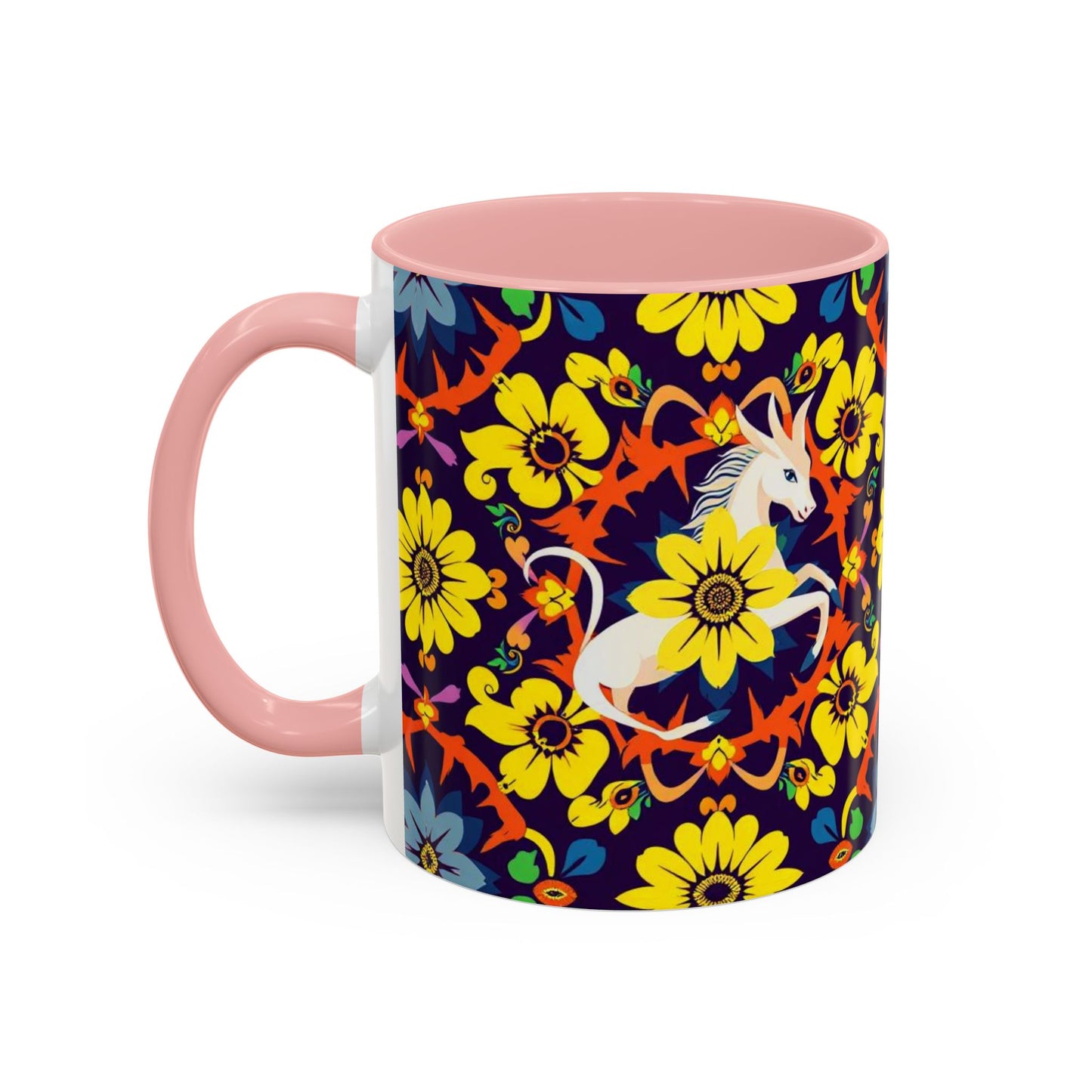 Accent Coffee Mug, Aquarius, Zodiac v1, Flower Pattern, (11, 15oz)