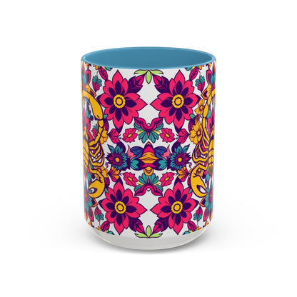 Accent Coffee Mug, Scorpio, Zodiac v2. Flower Pattern, (11, 15oz)