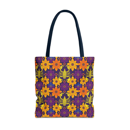 Tote Bag, (AOP), Scorpio, Zodiac v2, Flower Pattern