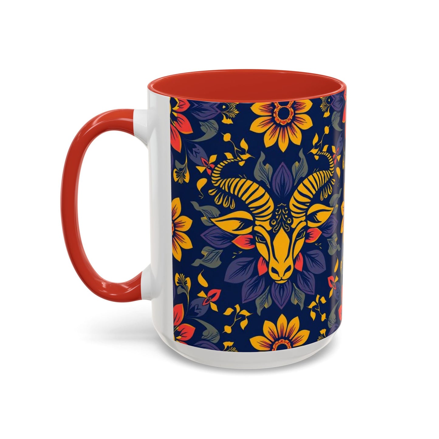 Accent Coffee Mug, Taurus, Zodiac v1. Flower Pattern, (11, 15oz)