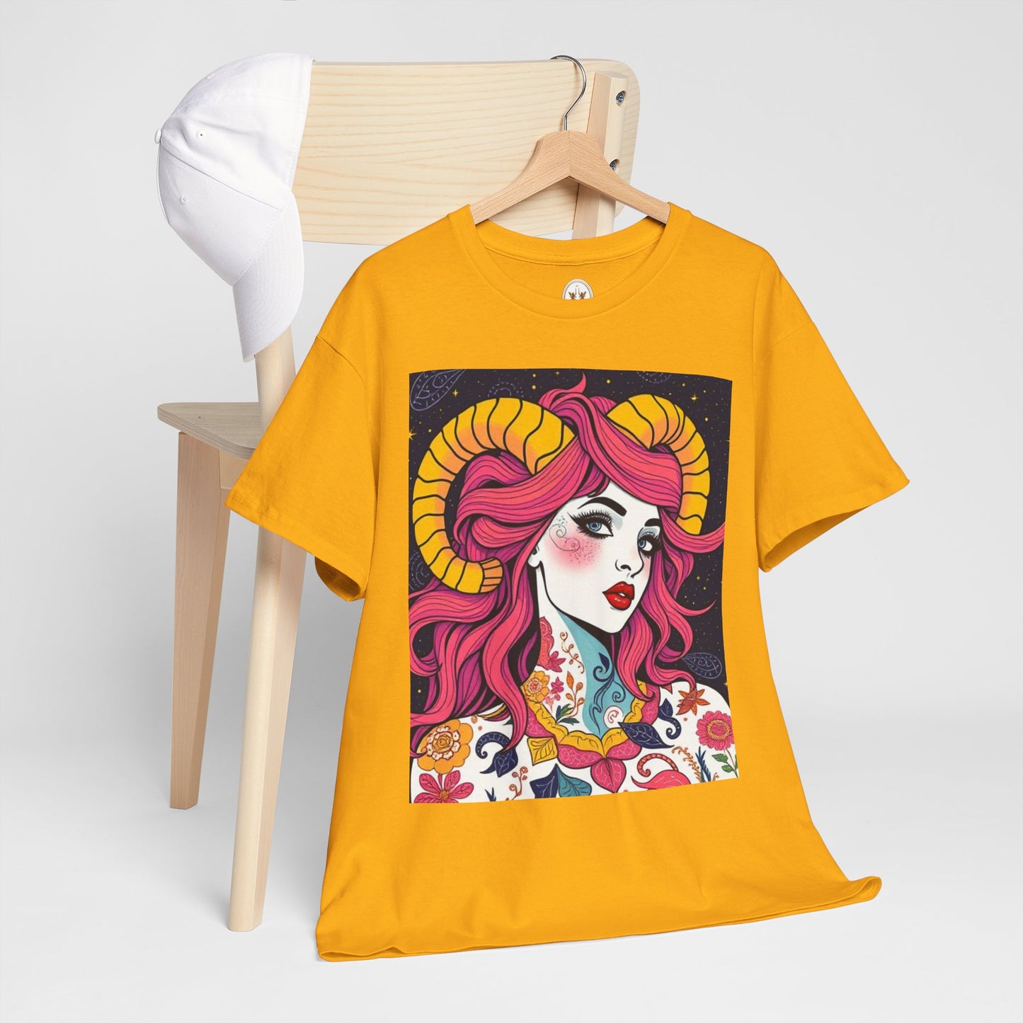 Unisex Heavy Cotton T-Shirt, Aries, Zodiac v2, Sexy Art