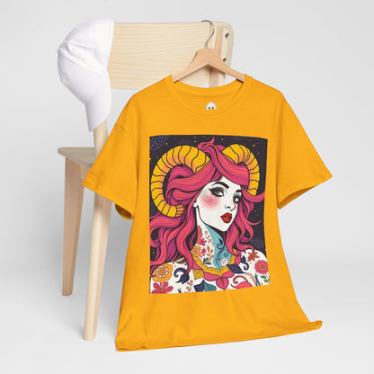 Unisex Heavy Cotton T-Shirt, Aries, Zodiac v2, Sexy Art