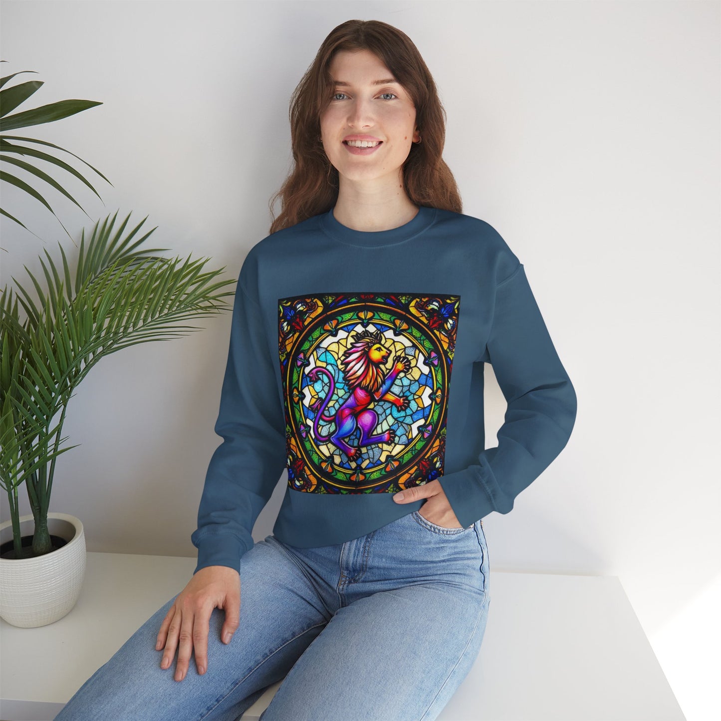 Unisex Heavy Blend™ Crewneck Sweatshirt, Glass, Leo Zodiac Design
