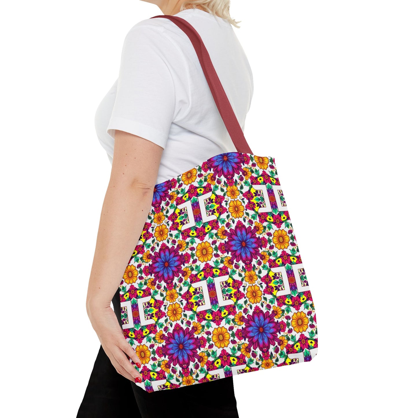 Tote Bag, (AOP), Gemini, Zodiac v3, Flower Pattern