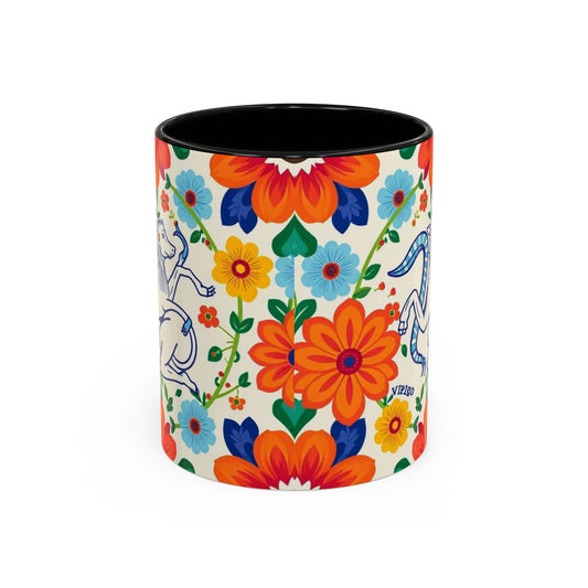 Accent Coffee Mug, Virgo, Zodiac v2. Flower Pattern, (11, 15oz)