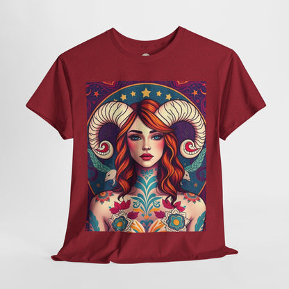 Unisex Heavy Cotton T-Shirt, Aries, Zodiac v1, Sexy Art