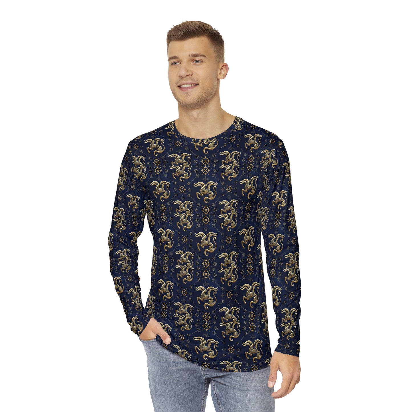 Men's Long Sleeve Shirt, (AOP), Aquarius, Zodiac v1, Pattern