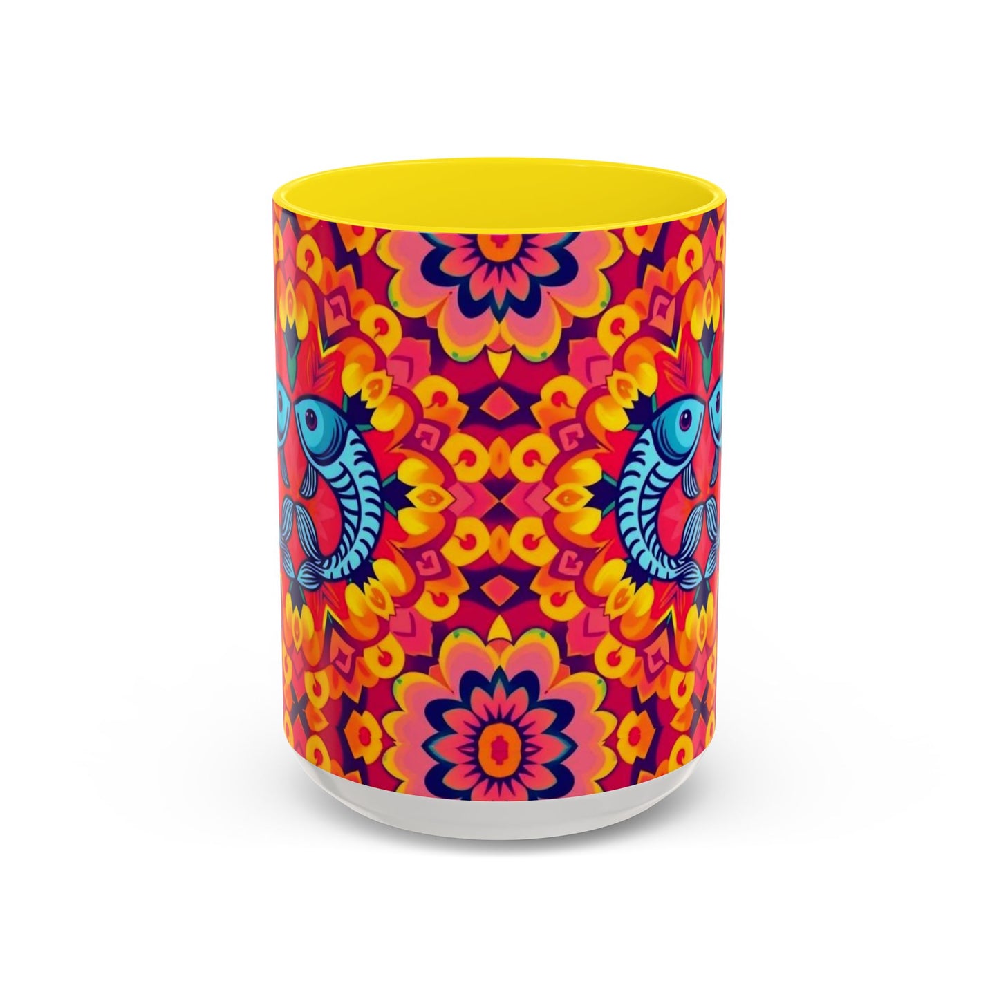 Accent Coffee Mug, Pisces, Zodiac v1, Flower Pattern, (11, 15oz)