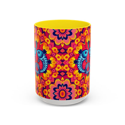 Accent Coffee Mug, Pisces, Zodiac v1, Flower Pattern, (11, 15oz)