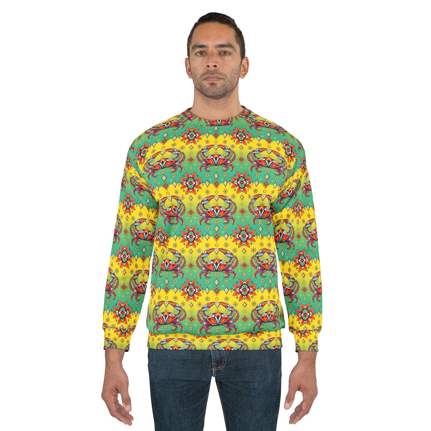 Unisex Sweatshirt (AOP), Cancer, Zodiac v1, Jewel Pattern