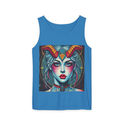 Unisex Garment-Dyed, Tank Top, Capricorn, Pop Art v1, 100% US cotton