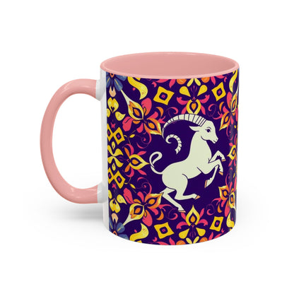 Accent Coffee Mug, Capricorn, Zodiac v1, Flower Pattern, (11, 15oz)