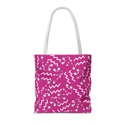 Tote Bag, Aquarius Zodiac Sign, AOP, (Pink, White)