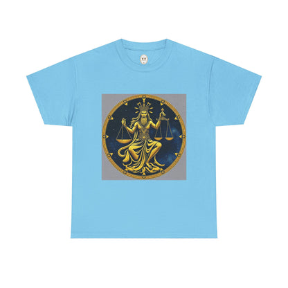 Unisex Heavy Cotton T-Shirt, Gold Libra God, Zodiac Design