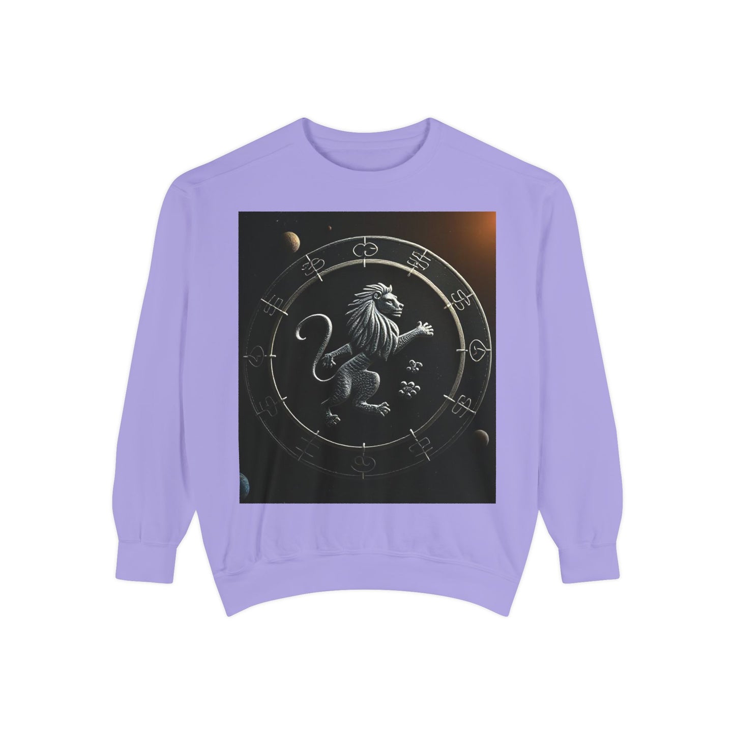 Garment-Dyed Sweatshirt, Unisex, Space Animal Design, Leo