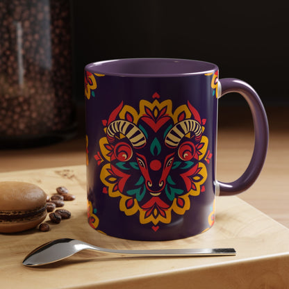 Accent Coffee Mug, Taurus, Zodiac v4. Flower Pattern, (11, 15oz)