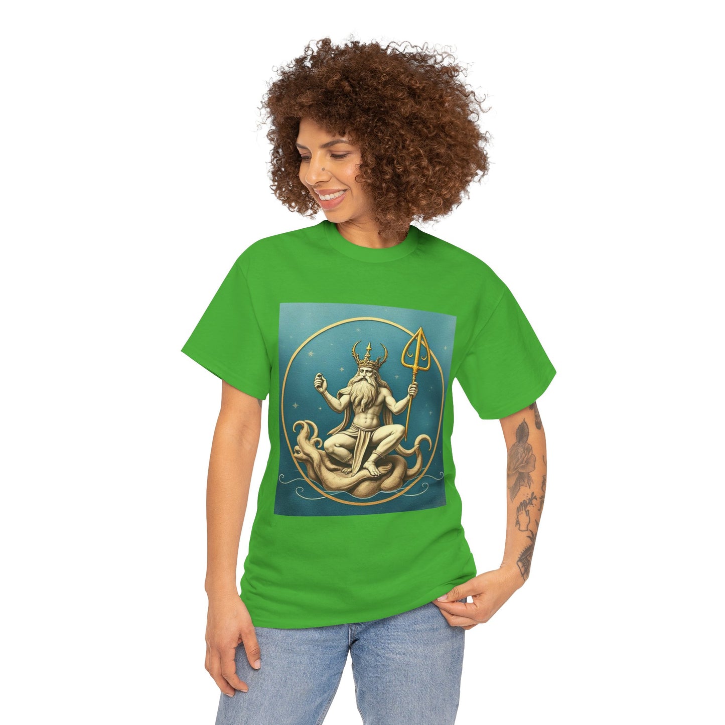 Unisex Heavy Cotton T-Shirt, Aquarius God 3v, Zodiac Design