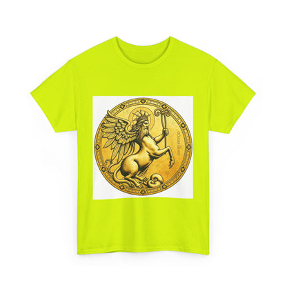 Unisex Heavy Cotton T-Shirt, Golden Angel Coin v1, Virgo Zodiac Design