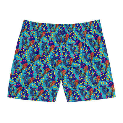 Men's Mid-Length Swim Shorts, (AOP), Pisces, Zodiac, Bubble Pattern