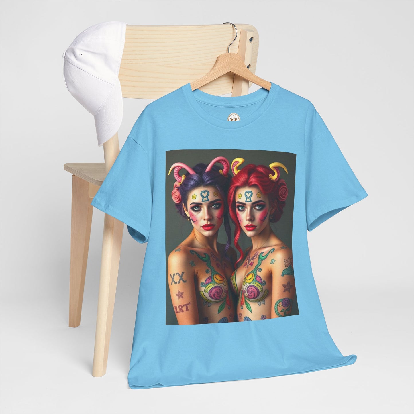Unisex Heavy Cotton T-Shirt, Gemini, Zodiac v3, Sexy Art