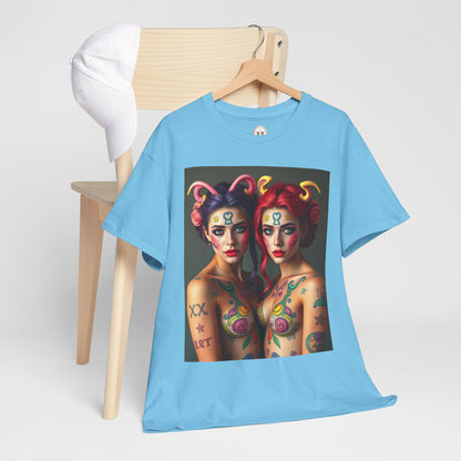 Unisex Heavy Cotton T-Shirt, Gemini, Zodiac v3, Sexy Art