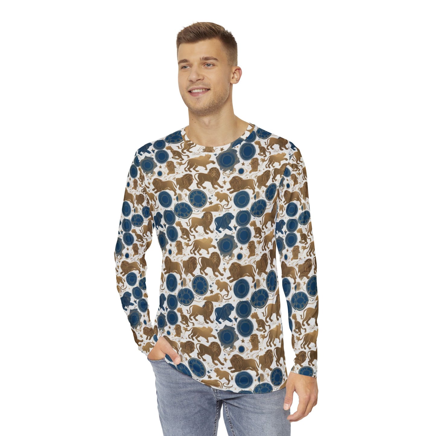 Men's Long Sleeve Shirt, (AOP), Leo, Zodiac, Pattern